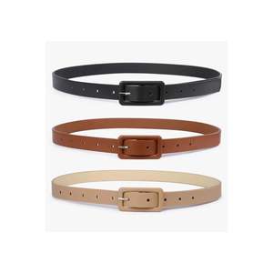 Ceinture pour femme à boucle rectangulaire, 3 pièces, pour pantalon, veste, robe, chemise - NOIR - TAN - BEIGE - Product Image 5