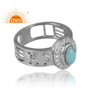 แหวนพลอยบุษราคัมสีเงินพัลเลเดียมสีเทอร์ควอยซ์และสีขาวดีไซน์ล่าสุดสำหรับผู้หญิง - Product Image 4