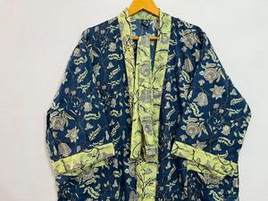 ชุดกิโมโนผ้าออร์แกนิคของผู้หญิงพิมพ์ลายดอกไม้, ชุดเดรสบิกินี่สไตล์ลำลองยาวถึงพื้นน้ำหนักเบา - Product Image 2