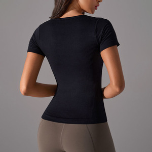 Camiseta Casual de Manga Corta para Mujer, Cuello Cuadrado, Todas las Temporadas, 100% Algodón, Transpirable, 220g, Color Sólido Personalizable - Product Image 4