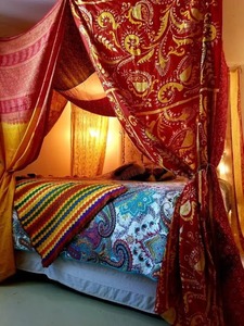 Customizable Bohemian Vintage Sari Saree <b>Bed</b> <b>Canopy</b> Curtains <b>for</b> Summer Home Decor in India - Product Image 3