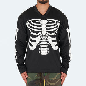 Camisetas de hombre de poliéster de corte holgado, camisetas de fútbol con esqueleto de manga larga para hombre, ropa de calle Retro de gran tamaño con estampado personalizado - Product Image 1