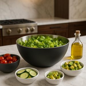 Tazón para servir de ensalada apilable de gran capacidad desechable personalizable, acero inoxidable negro, apto para lavavajillas, fiestas - Product Image 3