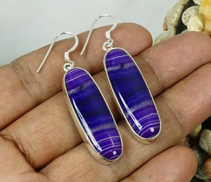 925 <b>Sterling</b> <b>Silver</b> <b>Hoop</b> Earrings Purple Botswana Agate Gemstone AAA Grade Nickel-Free Gift Jewelry for Women Girls Fashion - Product Image 3