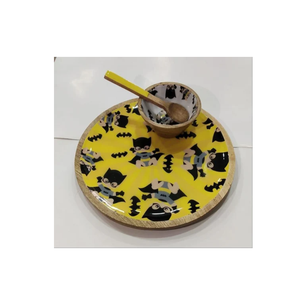 Assiette imprimée en bois avec bol cuillère 13 pouces Table d'assiette élégante assiette perlée en gros - Product Image 6