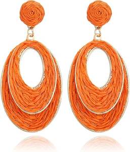 Pendientes de Aro de Mimbre de Paja Hechos a Mano para Mujer, Joyería Colgante Bohemia Ligera, Moda para Fiesta, Verano, Playa, Vacaciones, Diseño de Envoltura DE LA Paz - Product Image 1