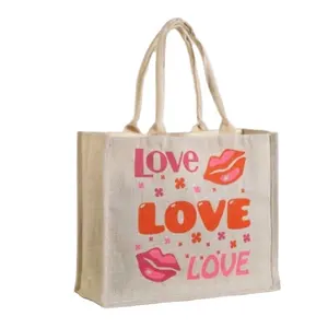 Sacs en Jute avec poignée en corde, sac de cuisine pour le shopping, objets imprimés, déjeuner, grande taille, logo personnalisé