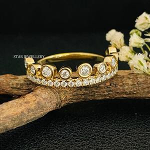 Juego de bisel de oro macizo de 14 quilates Anillo estable de diamantes naturales. - Product Image 3