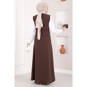 Elegante Conjunto de Dos Piezas en Crepé Color Café: Camisa y Chaleco con Botones, Corte Holgado, Estilo Casual - Product Image 4