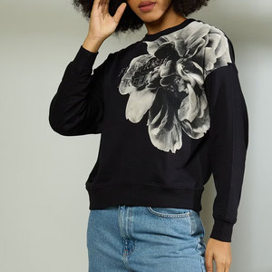 Coupe ample côtelé col rond 80% coton 20% polyester polaire côtelé poignets et sweat-shirt femme - Product Image 1