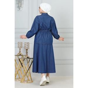Ensemble deux pièces en jean bleu pour femme, jupe midi décontractée avec détail lacé au-dessus du genou, idéal pour les sorties estivales en club, MOQ 2 pièces - Product Image 4