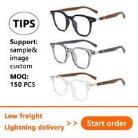 Gafas Ópticas Retro Redondas Cuadradas TR90 para Hombre y Mujer con Bisagras Metálicas, Patillas con Diseño de Madera y Protección Contra Luz Azul