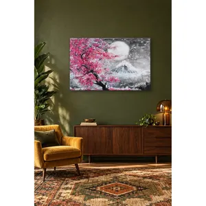 Impression sur toile Fida : Pleine lune et fleurs de cerisier devant le mont Fuji - Product Image 2
