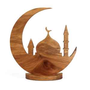 Obra Maestra de Decoración de Mesa de Madera Natural para Ramadán, Adorno de Mezquita con Luna para Eid Mubarak, Regalo Festivo Islámico Premium para el Hogar - Product Image 4
