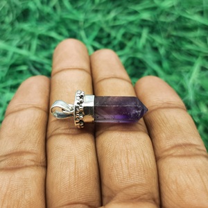Améthyste faite à la main en argent sterling 925 Fine Jewelry Pencil Pendant Purple Gemstone Wholesale Jewelry SemiPrecious Stone Jewelry - Product Image 3