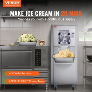 เครื่องทำไอศกรีมเชิงพาณิชย์ VEVOR 1780W ผลิตได้ 18 ลิตรต่อชั่วโมง ให้รสชาติเดียว ความจุ 6 ลิตร พร้อมล้อเลื่อน สำหรับไอศกรีมเนื้อนุ่ม - Product Image 2