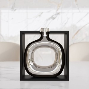 Vase de table en céramique contemporain emblématique, couleur argent, glaçure transparente - Product Image 3