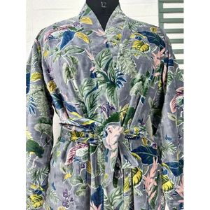 Robe de chambre unisexe en velours de luxe, kimono, veste réversible avec doublure en soie, cadeau automne-hiver, élégant, vert Ikat, bleu Malibu, enveloppant - Product Image 2