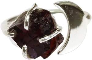 แหวนเงินแท้ 925 ประดับพลอยโกเมนธรรมชาติ รูปพระจันทร์เสี้ยว สำหรับผู้หญิง  งานแฮนด์เมด  เหมาะเป็นของขวัญคริสต์มาส  ประจำเดือนมกราคม - Product Image 3