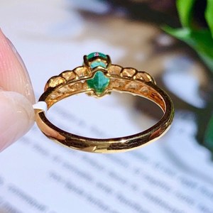 Anillo fino de oro de 14 quilates para mujer, piedra de moissanita de Esmeralda de Zambia Natural de corte ovalado a la moda, piedra natal de mayo para compromiso de boda - Product Image 3