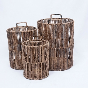 Juego de Cestas de Almacenamiento de Corteza de Plátano Natural con Estructura de Hierro, Cesto de Ropa Vertical Abierto con Rejilla de Listones, Cilíndrico, Decoración Artística Pura, Artesanía - Product Image 1