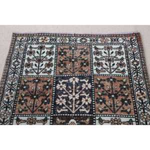 Vintage Accent Rug 0.3x6.5 ft, Turkish <b>Brown</b> Floral <b>Wool</b> Rug - Product Image 4