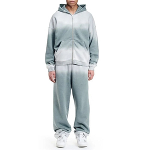 Drop Shoulder Winter 100% Cotton Plain Dyed Lightweight Hoodie <b>Trouser</b> Embroidery Applique <b>Flared</b> Custom Sweat Suit - Product Image 1