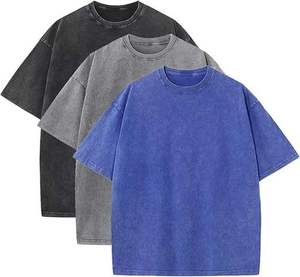 Vente en gros 230GSM 100% coton T-shirts pour hommes à manches courtes Vintage surdimensionné lavage à l'acide coupe ample hommes lavage à l'acide T-Shirt - Product Image 3
