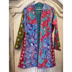 Chaqueta Kantha Floral Esmeralda Vintage para Mujer, Acolchada, Reversible, Estilo Bomber, de Algodón con Parches, Personalizable para Primavera y Otoño - Product Image 6