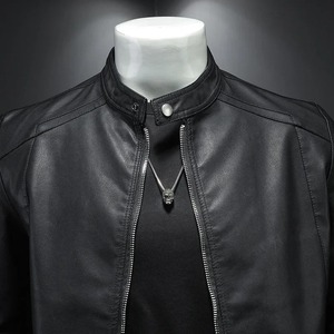Nouvelle veste de moto en cuir pour hommes col montant épaissi doublé de polaire style décontracté - Product Image 3