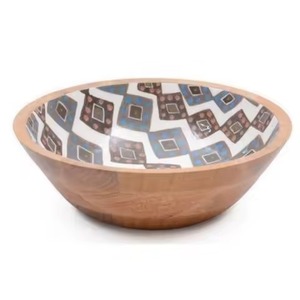 Stylish Oval <b>Mango</b> <b>Wood</b> Salad <b>Bowls</b> Blue Navy & White Enamel Finish Eco Friendly Modern Decorative Serving <b>Bowls</b> For Kitchen - Product Image 2