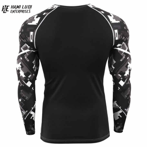 Vente en gros de chemises de gymnastique par compression, vêtement anti-éruptions cutanées respirant à manches longues avec logo personnalisé, sublimé BJJ MMA pour hommes - Product Image 3