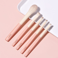 Ensemble professionnel de 5 pinceaux de maquillage vegan, mini, pour voyage, manche en bois, poils doux, blush, fard à paupières, outil de maquillage
