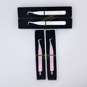 Cils courbés en acier inoxydable, anti-magnétiques, anti-statiques, à dents lisses et dentelées, avec découpe en forme de diamant et motif $, couleur demi-blanc/rose - Product Image 5