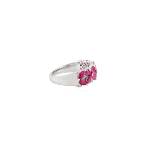 Luxurious Handmade 100% Authentic <b>Ruby</b> Diamond Floral Wide Band Ring Women's <b>Wedding</b> Jewelry Solid 14K White Party <b>Anniversary</b> - Product Image 5