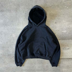 Haute qualité nouveau Design manches raglan noir coton éponge français épais blanc poids lourd lavé à l'acide Boxy sweat à capuche court - Product Image 4