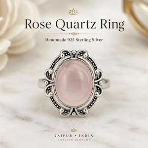 Rose <b>Quartz</b> <b>Ring</b>, Sterling Silver Oval Gemstone January Birthstone Jewelry - Product Image 2