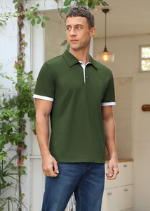 <b>Men's</b> Casual Slim Cotton for Polo <b>Shirt</b> Short-Sleeved with Lapel Color Contrast Design and Micro Elastic Base Solid Pattern - Product Image 6