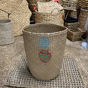 Water Hyacinth <b>Storage</b> <b>Basket</b> With Heart Pattern Embroidered Handwoven Natural Seagrass Organizer For Laundry Toys Home - Product Image 2