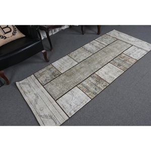 Alfombra Turca Vintage de 3.1x7.5 pies, Alfombra de Lana con Rayas Grises - Product Image 5