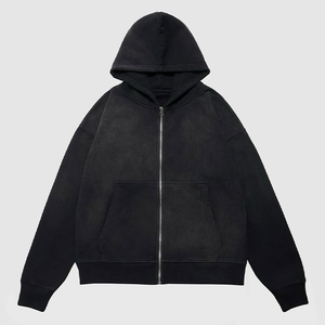 El más nuevo diseño recortado Sudadera con capucha desgastada Unisex algodón bajo Moq borde crudo Puff impresión piedra lavada sudaderas con capucha - Product Image 5