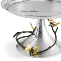 Nouveauté : Support à gâteau de luxe écologique en métal doré avec base papillon, dôme en verre, centre de table, logo personnalisé
