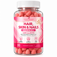 Gummies à la biotine pour cheveux, peau et ongles, marque privée, 80 unités, saveur fraise, fabricant OEM ODM