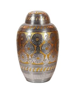 Urna de cremación grabada con borde plateado superior de cúpula para cenizas humanas, urna funeraria para adultos hecha a mano, urna de entierro grande para cenizas humanas - Product Image 5