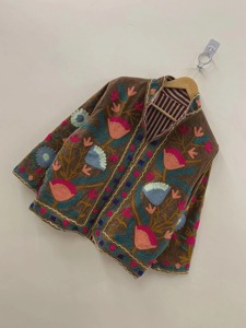 Veste en velours brodée bohème à manches longues, col châle, motif floral, grande taille, vêtements d'automne pour femmes - Product Image 2