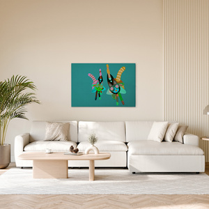 Made In Germany - Home Decor Canvas <b>Picture</b> Colourful Creatures - Wall Mural In Green And Colourful - Stretcher <b>Frame</b> Art - Product Image 3