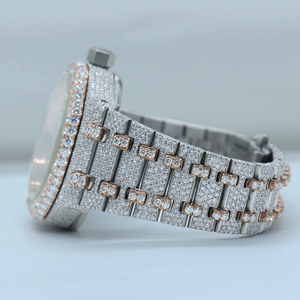 Reloj de Lujo Estilo Hip Hop con Diamantes Moissanite VVS en Tono Dorado, Correa de Cuero, Resistente al Agua, Pantalla Analógica y Esfera de Cristal - Product Image 2