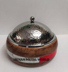 Vaisselle de serveur de nourriture de qualité exclusive et pot chaud design unique bois et incrustation d'os en acier inoxydable pour vaisselle de table - Product Image 5