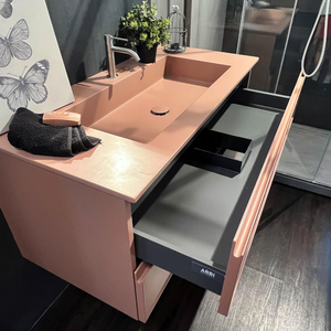Mobile <span class=keywords><strong>Bagno</strong></span> Rosa Elegante 100% Made in Italy con Doppi Cassetti, Lavabo Integrato in Resina Colorata e <span class=keywords><strong>Specchio</strong></span> Coordinato - Product Image 2