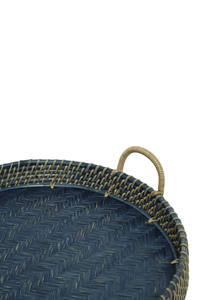 Bandeja de bambú y bastón redonda hecha a mano con asas, bandeja de servicio de ratán artesanal, adorno, bandeja de forma gruesa para Decoración - Product Image 4